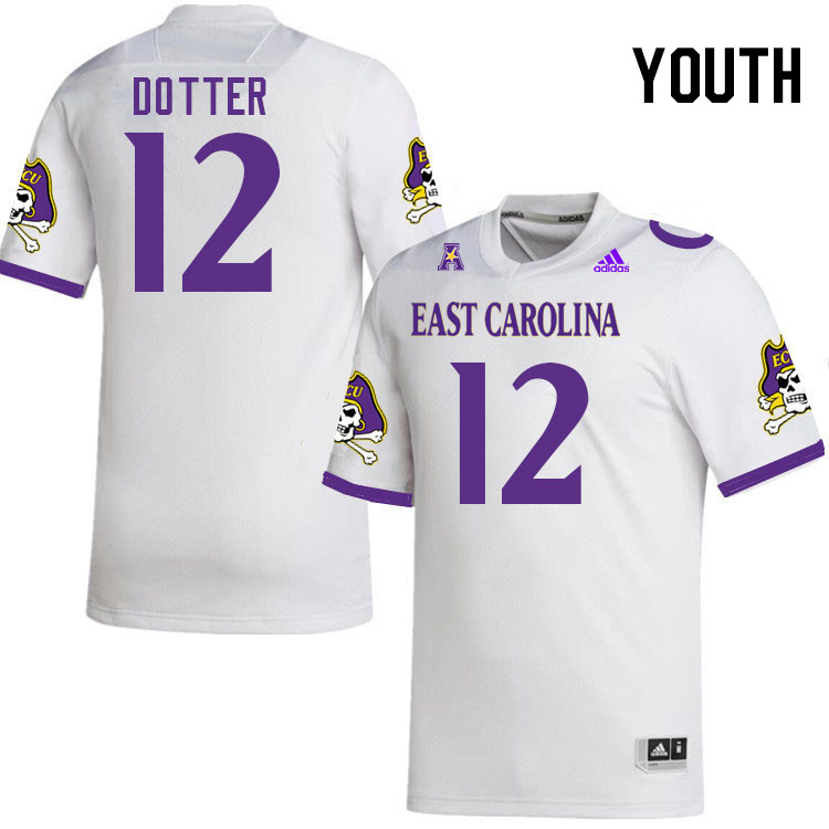 Youth #12 Dru Dotter ECU Pirates 2023 College Football Jerseys Stitched-White